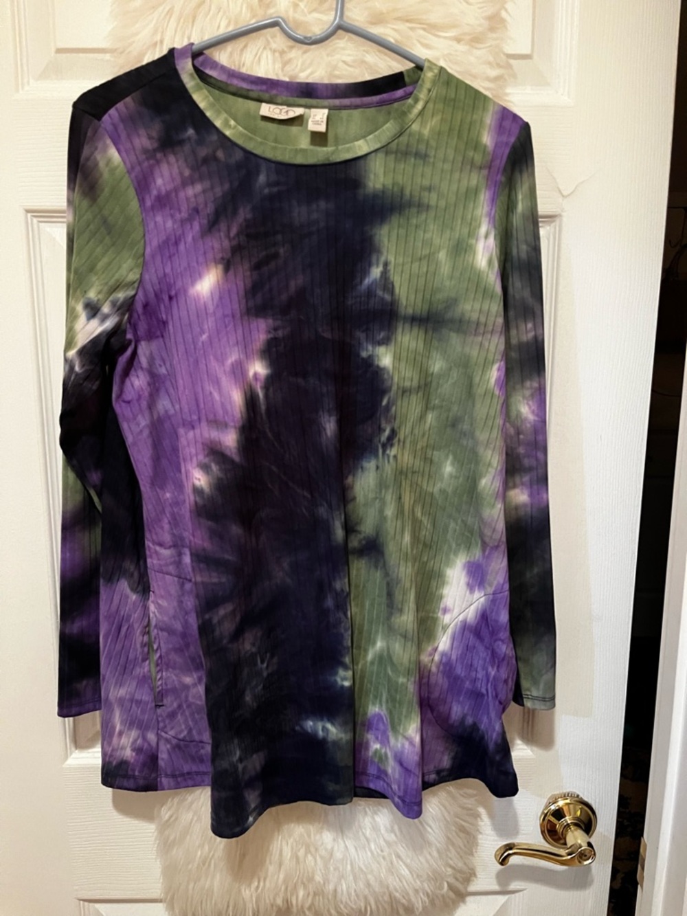 LOGO by Lori Goldstein Long Sleeve Tie-Dye Top - Purple, Green & Black